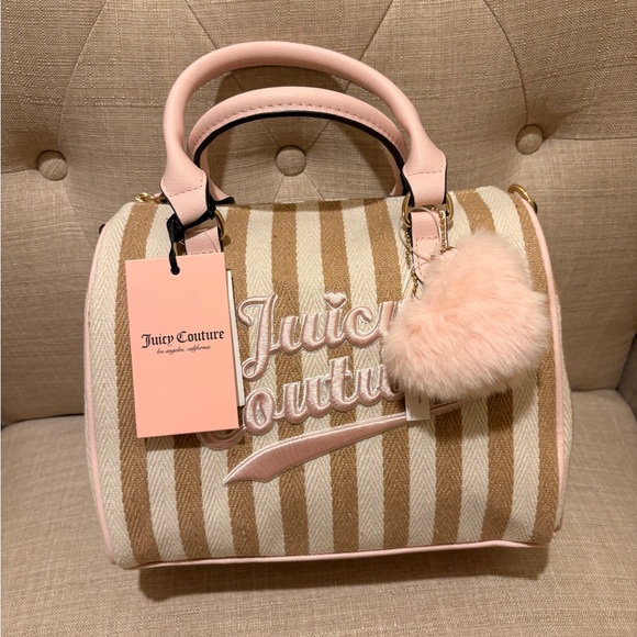 Juicy Couture Handbags - Juicy Couture Beige and Pink Striped Satchel